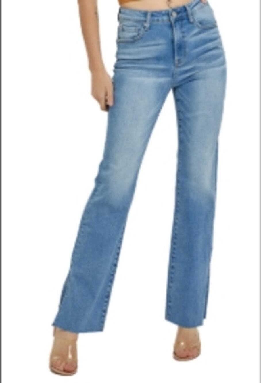 Womens Risen Raw Hem High Rise Straight Leg with Slit Size 11/30 Medium Wash